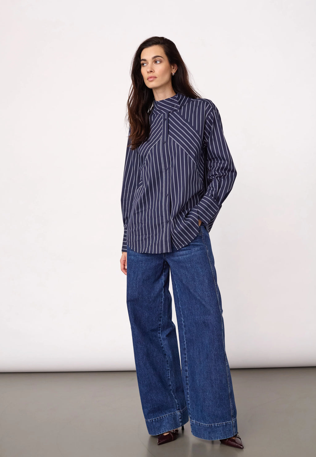 Somo Stripe Funnel Neck Shirt
