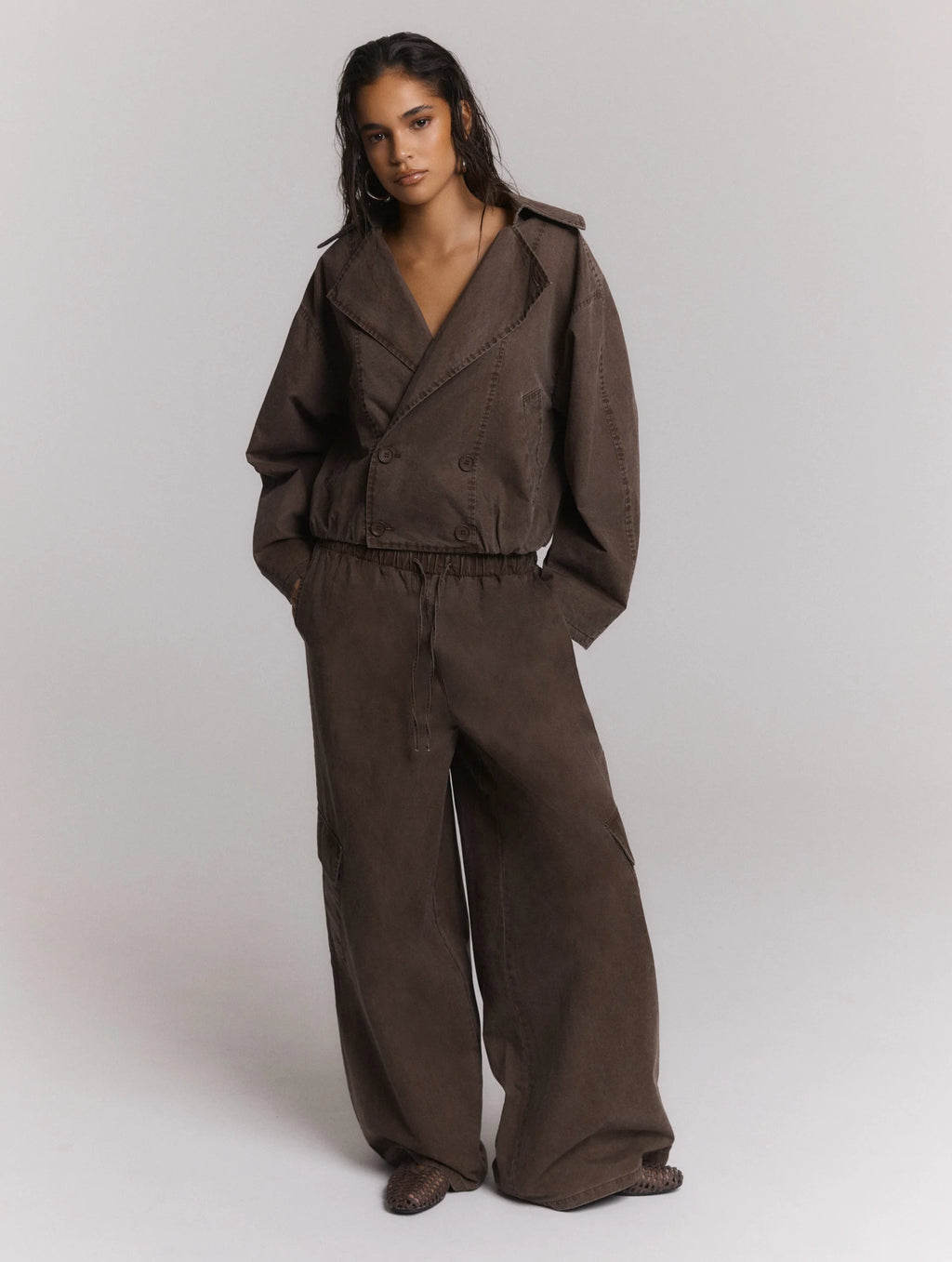 Mila Ladies Woven Washed Wide Leg Cardgo Pants