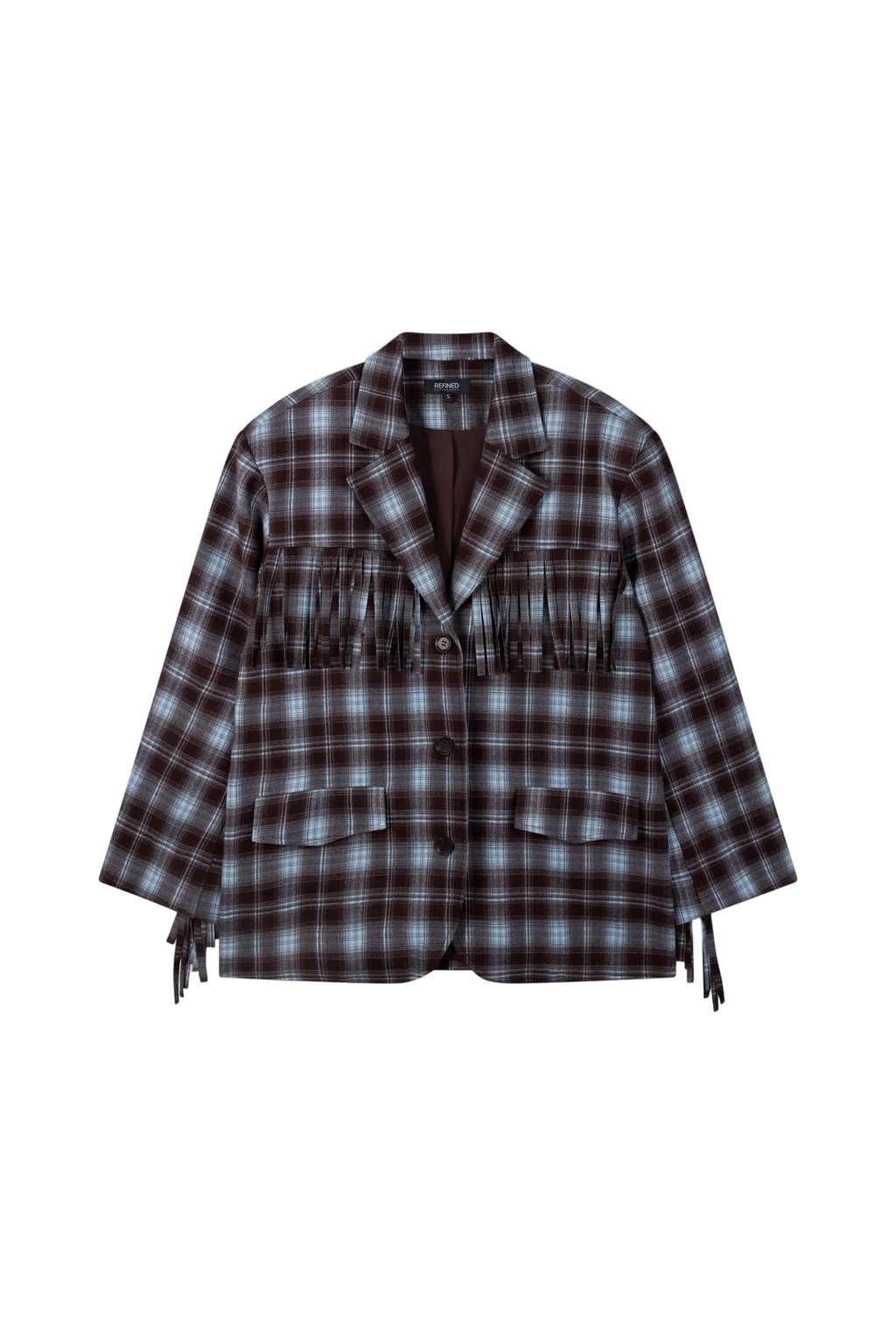 Tori Ladies woven Check Blazer Fringers