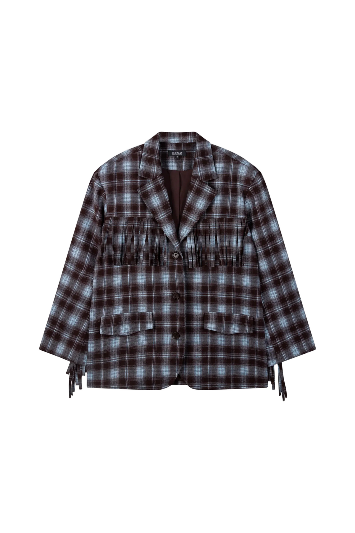 Tori Ladies woven Check Blazer Fringers