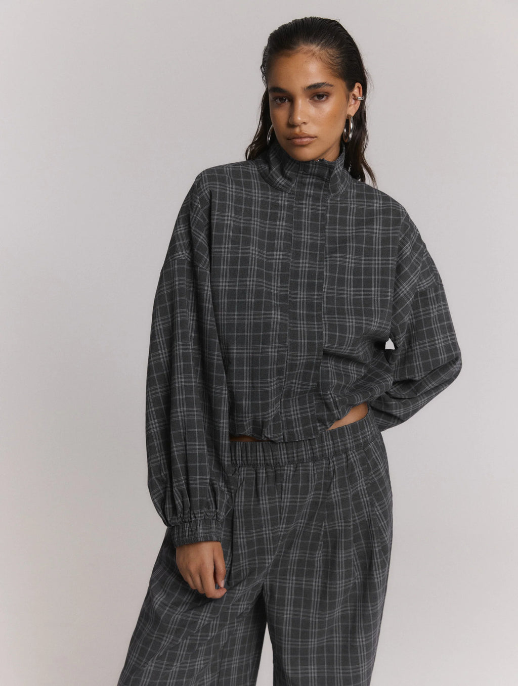 Skye Ladies Woven Oversized Check Jacket
