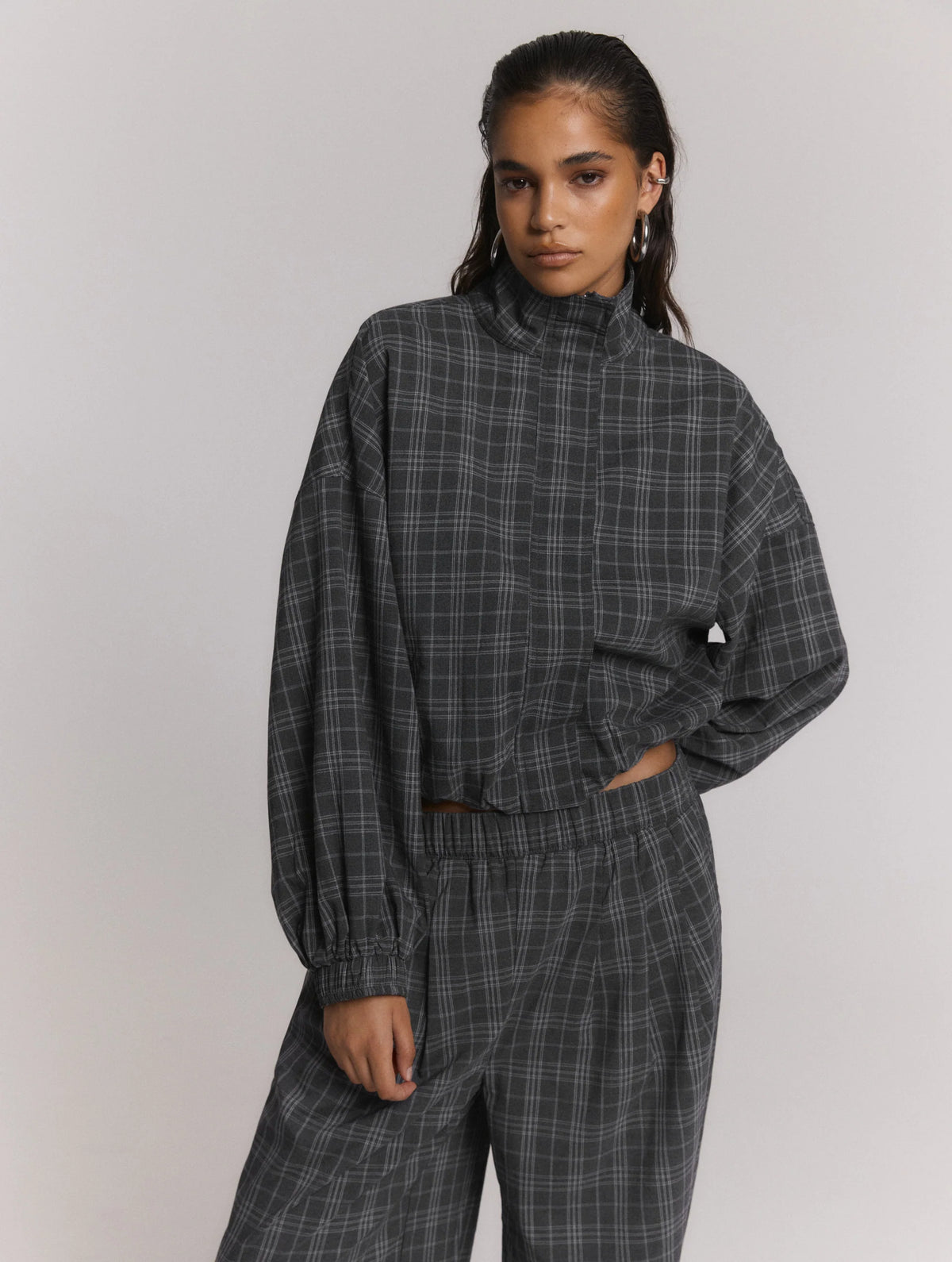 Skye Ladies Woven Oversized Check Jacket