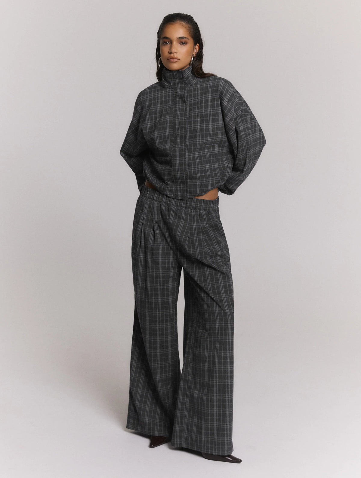 Skye Ladies Woven Oversized Check Jacket